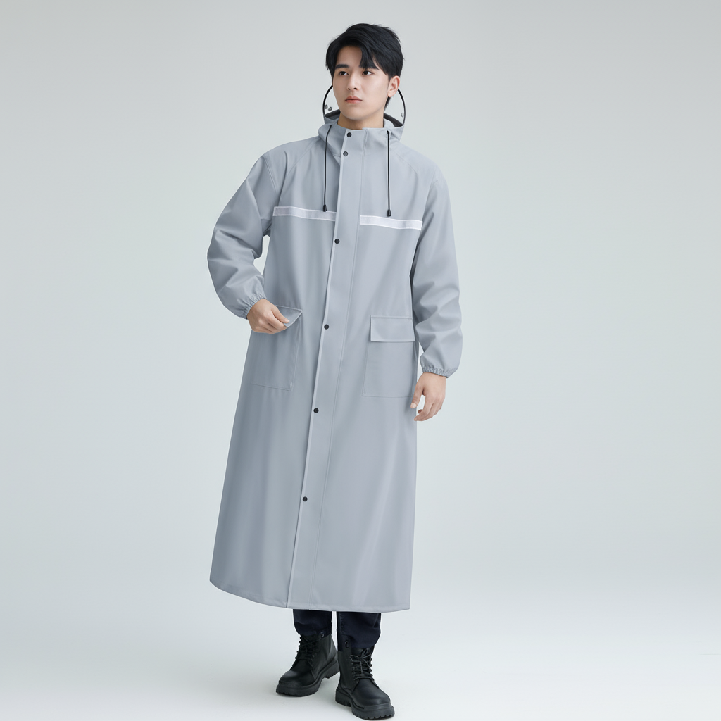 Grå RainPro Lang Regnjakke med mande model