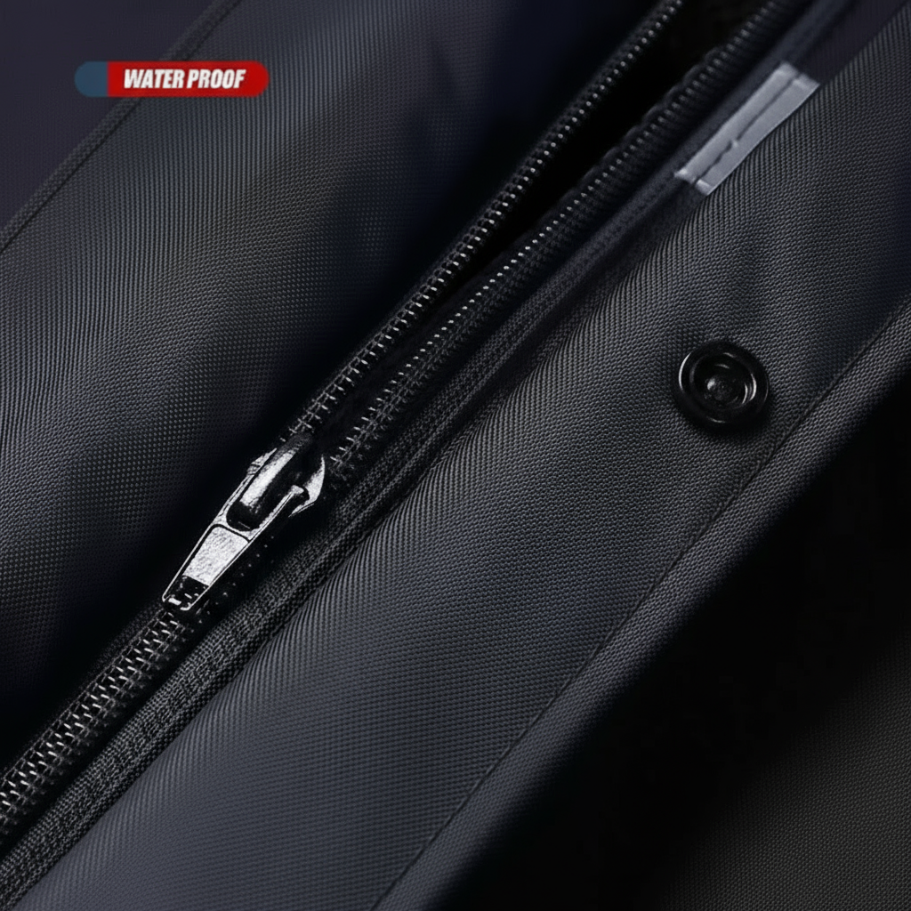 Sort RainPro Lang Regnjakke close up